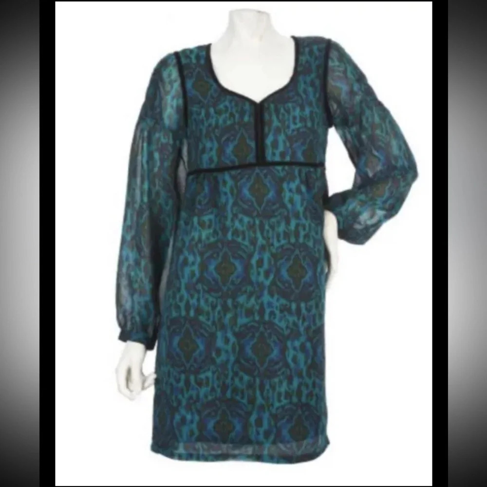 Nicole Richie Y2K Ikat Print Velvet Trim Tunic Dress Womens Size 2 (736)